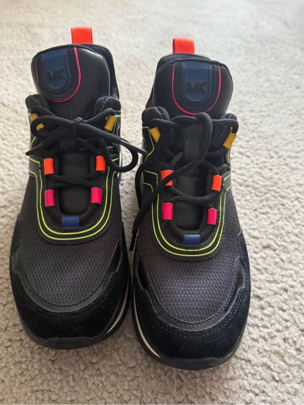 Michael Kors Black Sneakers with Neon Yellow and Pink Accents - Picture 2 of 3